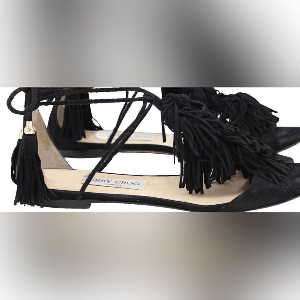 Jimmy Choo Mindy Fringed Lace-Up Sandals runway flats tie up shoes open toe y2k
